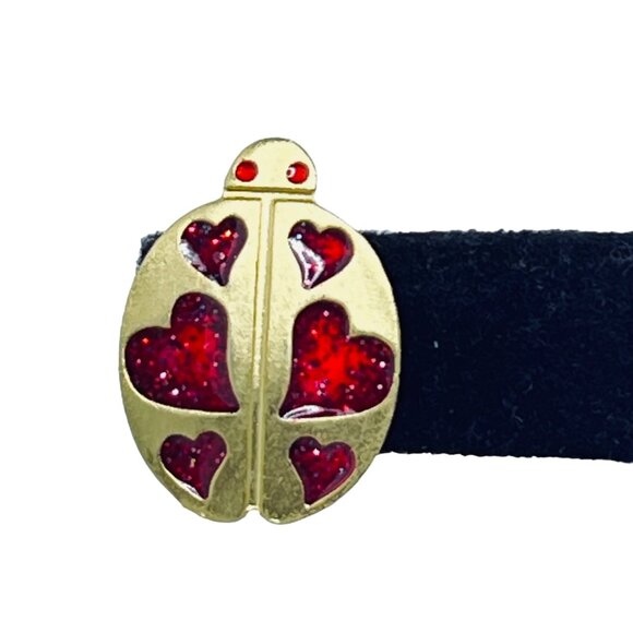 Vintage Gold Tone Beetle With Red Enamel Hearts Clip On Earrings (5484) - Picture 2 of 7